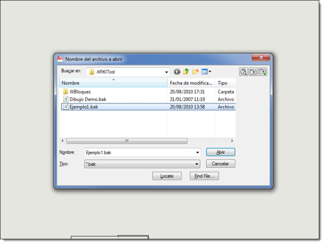 Abre rápidamente un archivo de dibujo con extensión .BAK o .SV$ de copias de seguridad.