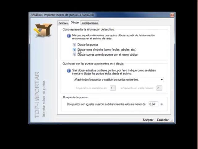 Importa a AutoCAD los puntos definidos en un archivo externo. También permite crear curvas de nivel a partir de los puntos importados, definida el formato y los atributos de los puntos, etc.