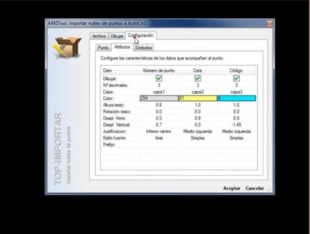 Importa a AutoCAD los puntos definidos en un archivo externo. También permite crear curvas de nivel a partir de los puntos importados, definida el formato y los atributos de los puntos, etc.